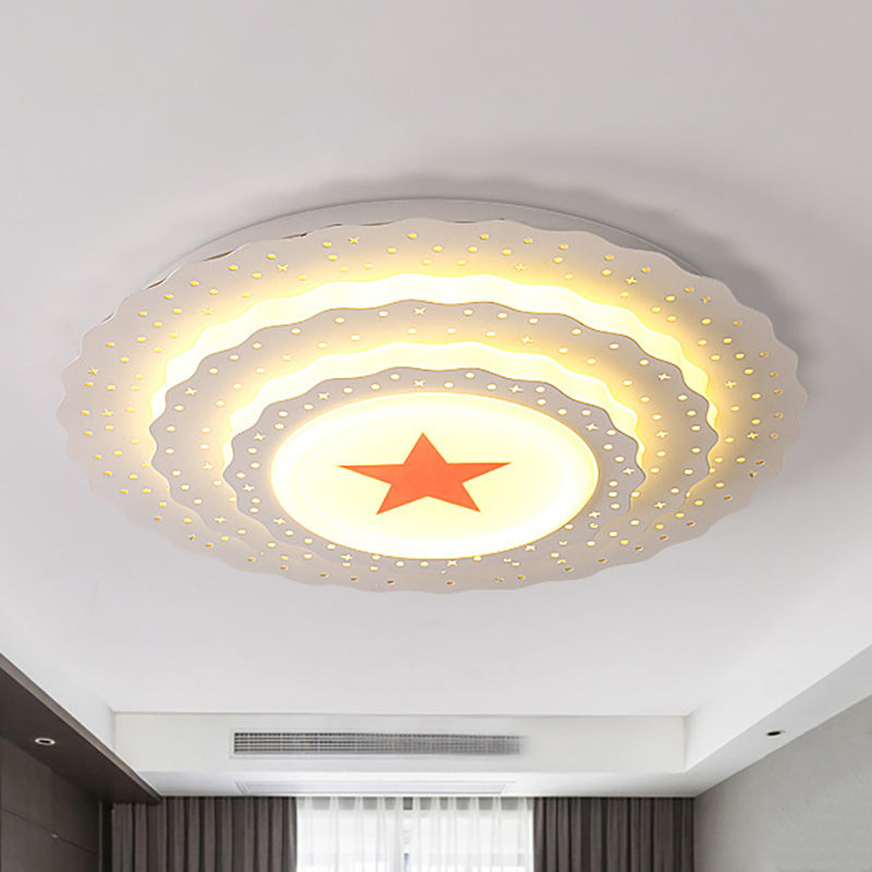 Metal Hollow Cake Shape Ceiling Mount Light with Star Bedroom Modern LED Ceiling Lamp in White White Clearhalo 'Ceiling Lights' 'Close To Ceiling Lights' 'Close to ceiling' 'Flush mount' Lighting' 237586