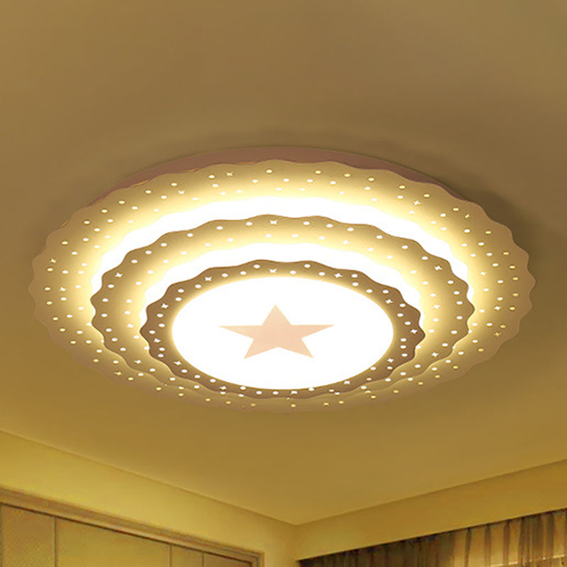 Metal Hollow Cake Shape Ceiling Mount Light with Star Bedroom Modern LED Ceiling Lamp in White Clearhalo 'Ceiling Lights' 'Close To Ceiling Lights' 'Close to ceiling' 'Flush mount' Lighting' 237587