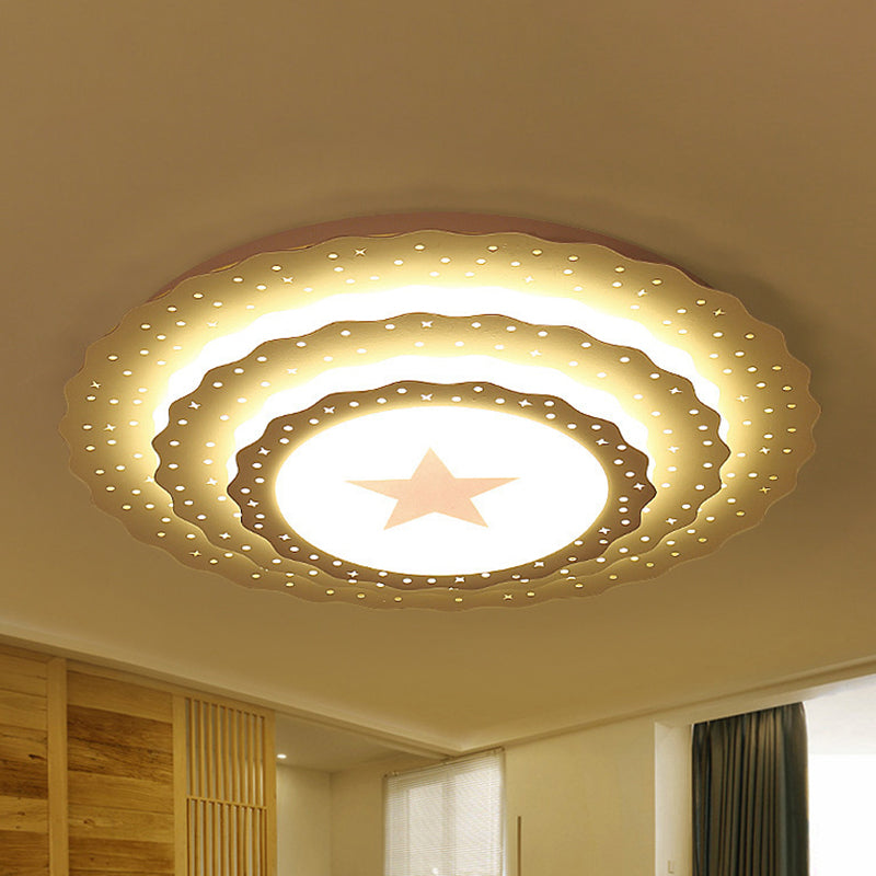 Metal Hollow Cake Shape Ceiling Mount Light with Star Bedroom Modern LED Ceiling Lamp in White Clearhalo 'Ceiling Lights' 'Close To Ceiling Lights' 'Close to ceiling' 'Flush mount' Lighting' 237588