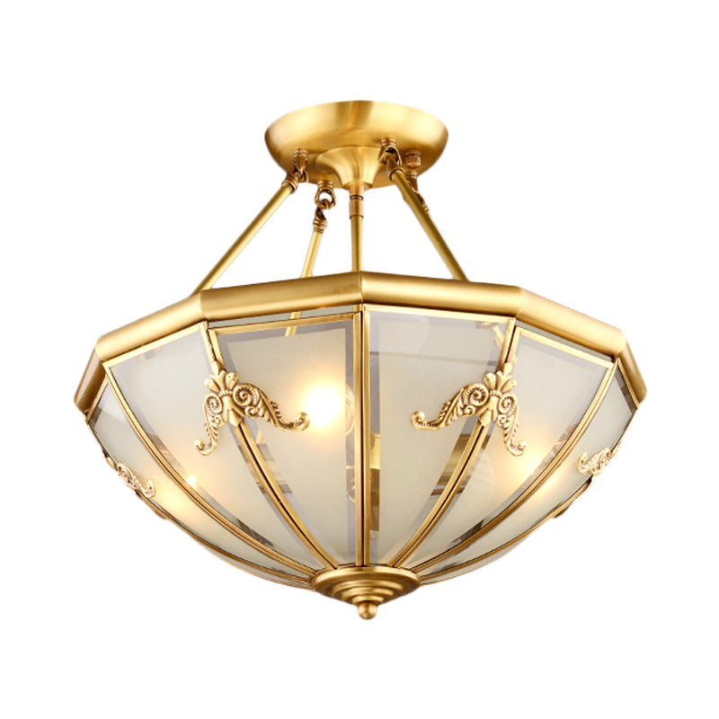 18"/23.5" Wide Dome Semi Flush Mount Traditional White Glass Brass 4/6 Bulbs Ceiling Mount Chandelier Clearhalo 'Ceiling Lights' 'Close To Ceiling Lights' 'Close to ceiling' 'Glass shade' 'Glass' 'Semi-flushmount' Lighting' 237592