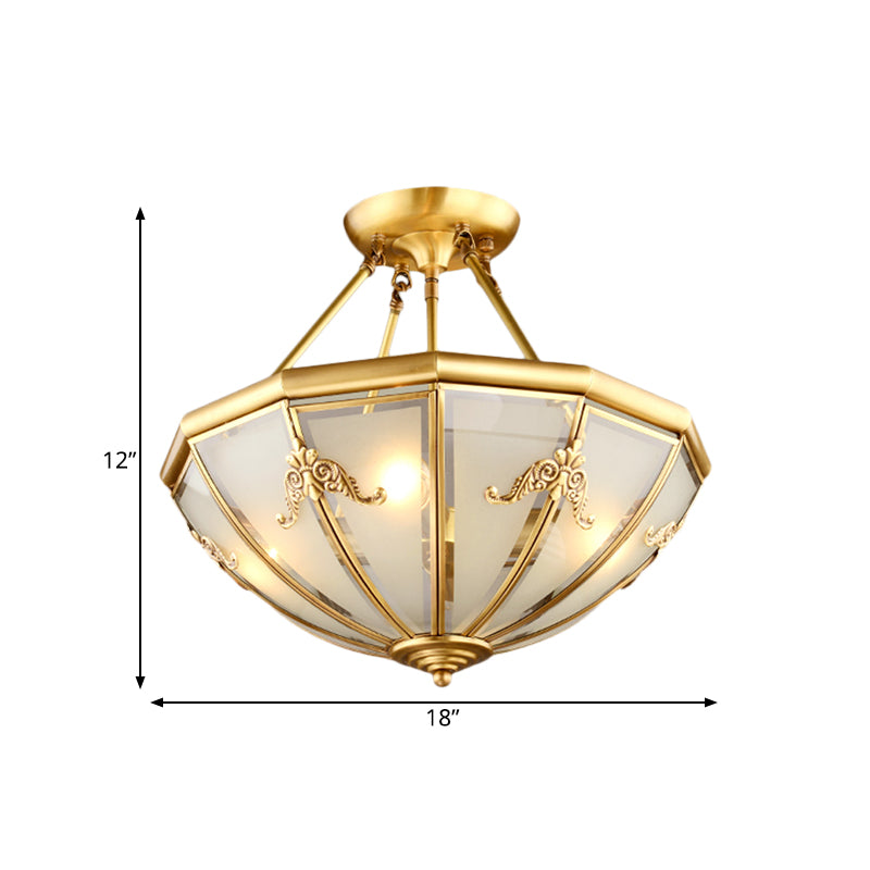18"/23.5" Wide Dome Semi Flush Mount Traditional White Glass Brass 4/6 Bulbs Ceiling Mount Chandelier Clearhalo 'Ceiling Lights' 'Close To Ceiling Lights' 'Close to ceiling' 'Glass shade' 'Glass' 'Semi-flushmount' Lighting' 237593