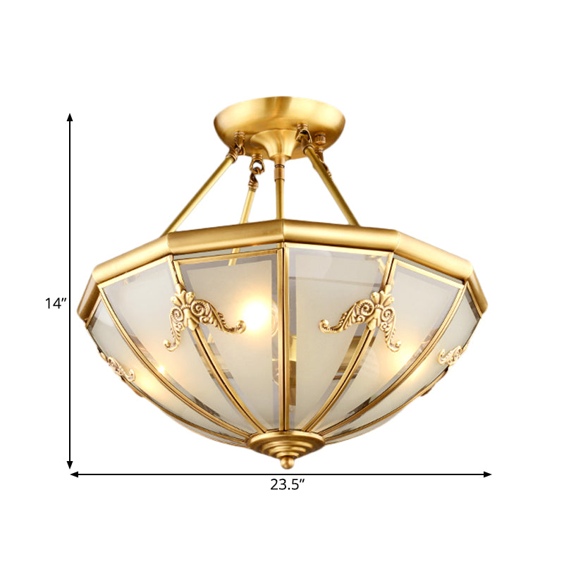 18"/23.5" Wide Dome Semi Flush Mount Traditional White Glass Brass 4/6 Bulbs Ceiling Mount Chandelier Clearhalo 'Ceiling Lights' 'Close To Ceiling Lights' 'Close to ceiling' 'Glass shade' 'Glass' 'Semi-flushmount' Lighting' 237594