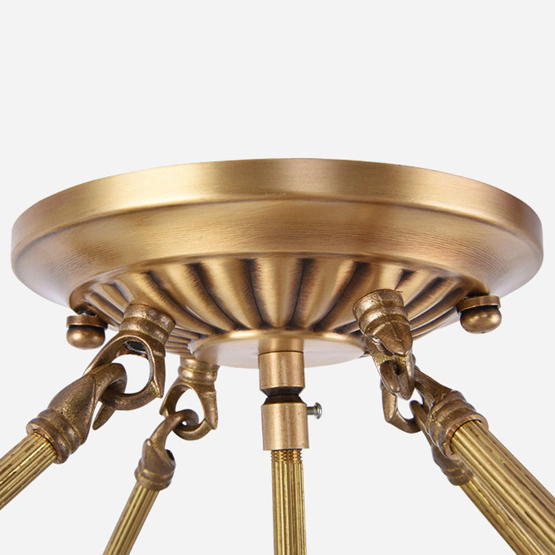 Brass Dome Semi Flush Mount Lamp Traditional Milk Glass 3 Bulbs Ceiling Mounted Light for Living Room Clearhalo 'Ceiling Lights' 'Close To Ceiling Lights' 'Close to ceiling' 'Glass shade' 'Glass' 'Semi-flushmount' Lighting' 237612