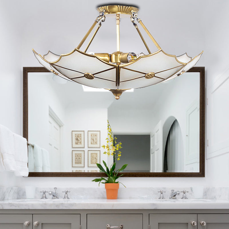 Umbrella Semi Flush Mount Tradition Metal Brass 3 Bulbs Ceiling Light Fixture for Hallway Clearhalo 'Ceiling Lights' 'Close To Ceiling Lights' 'Close to ceiling' 'Semi-flushmount' Lighting' 237628