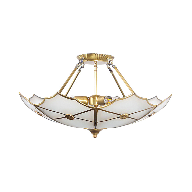 Umbrella Semi Flush Mount Tradition Metal Brass 3 Bulbs Ceiling Light Fixture for Hallway Clearhalo 'Ceiling Lights' 'Close To Ceiling Lights' 'Close to ceiling' 'Semi-flushmount' Lighting' 237629