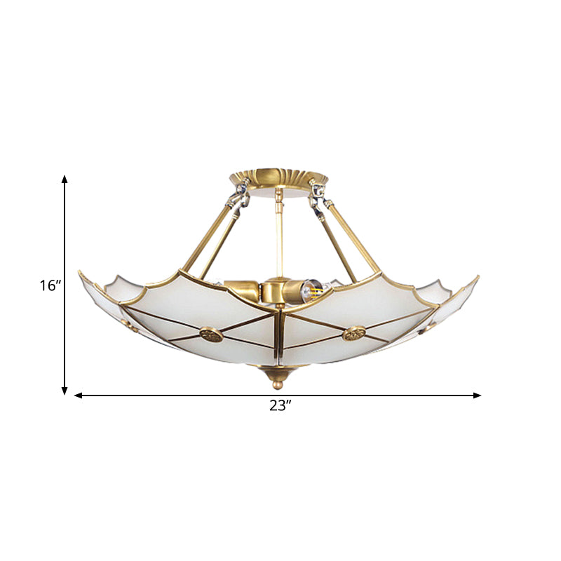 Umbrella Semi Flush Mount Tradition Metal Brass 3 Bulbs Ceiling Light Fixture for Hallway Clearhalo 'Ceiling Lights' 'Close To Ceiling Lights' 'Close to ceiling' 'Semi-flushmount' Lighting' 237630