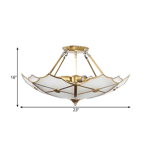 Umbrella Semi Flush Mount Tradition Metal Brass 3 Bulbs Ceiling Light Fixture for Hallway Clearhalo 'Ceiling Lights' 'Close To Ceiling Lights' 'Close to ceiling' 'Semi-flushmount' Lighting' 237630