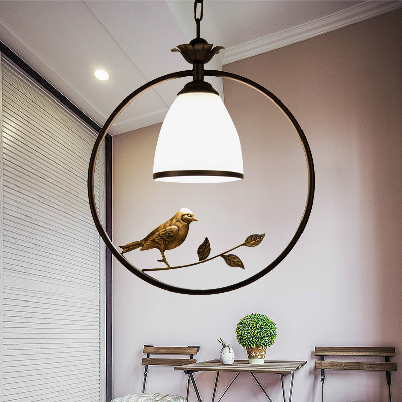 Traditional Round/Oval Hanging Ceiling Light 1 Light Metal Pendant Lighting in Black with Cone Shade Clearhalo 'Ceiling Lights' 'Pendant Lights' 'Pendants' Lighting' 237685