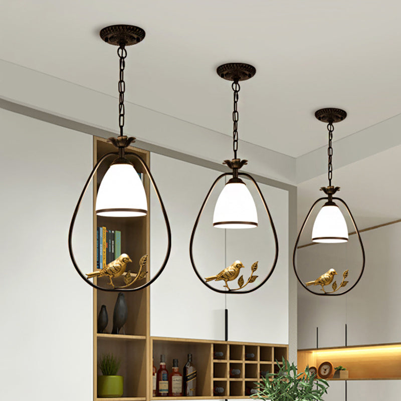 Traditional Round/Oval Hanging Ceiling Light 1 Light Metal Pendant Lighting in Black with Cone Shade Clearhalo 'Ceiling Lights' 'Pendant Lights' 'Pendants' Lighting' 237687