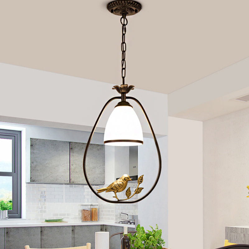 Traditional Round/Oval Hanging Ceiling Light 1 Light Metal Pendant Lighting in Black with Cone Shade Clearhalo 'Ceiling Lights' 'Pendant Lights' 'Pendants' Lighting' 237688