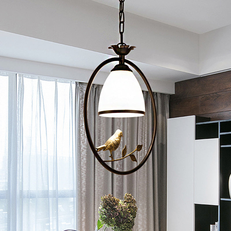 Traditional Round/Oval Hanging Ceiling Light 1 Light Metal Pendant Lighting in Black with Cone Shade Clearhalo 'Ceiling Lights' 'Pendant Lights' 'Pendants' Lighting' 237690