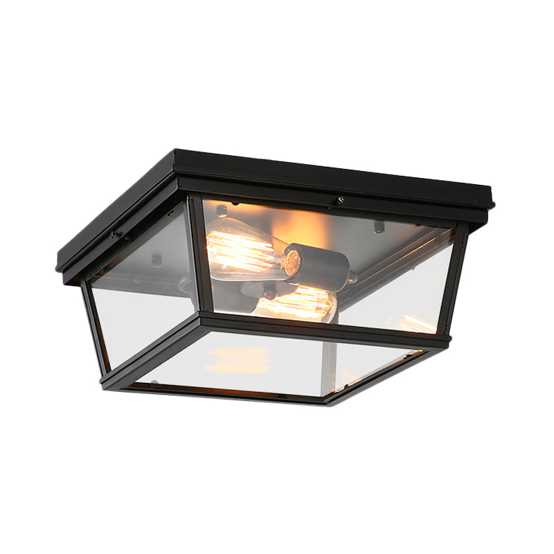 Tradition Hemisphere Flush Mount Lighting Clear Glass 3 Bulbs Ceiling Light Fixture in Black for Bedroom Clearhalo 'Ceiling Lights' 'Close To Ceiling Lights' 'Close to ceiling' 'Flush mount' Lighting' 237693