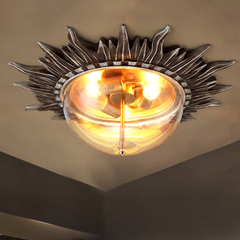 Dome Flush Ceiling Light Traditionary Clear Glass 3 Bulbs Aged Silver Ceiling Mounted Light for Living Room Clearhalo 'Ceiling Lights' 'Close To Ceiling Lights' 'Close to ceiling' 'Flush mount' Lighting' 237707