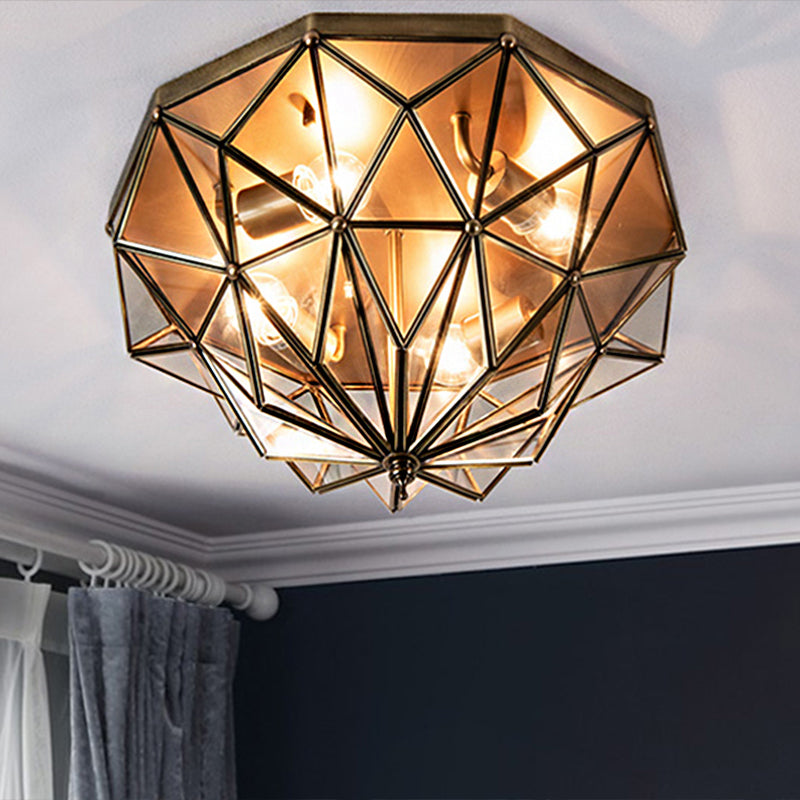 Geometric Flush Mount Tradition Black/Brass Glass 4 Bulbs Ceiling Light Fixture for Bathroom Brass Clearhalo 'Ceiling Lights' 'Close To Ceiling Lights' 'Close to ceiling' 'Flush mount' Lighting' 237728