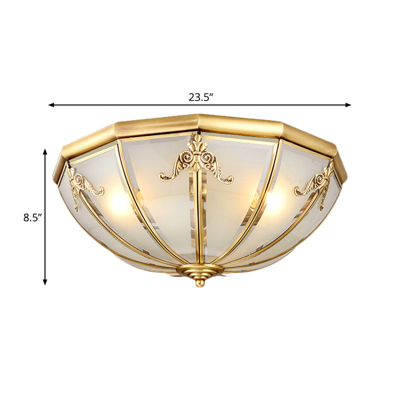 14"/18"/23.5" Wide Umbrella Flush Mount Traditional White Glass Brass 3/4/6 Bulbs Ceiling Mount Chandelier Clearhalo 'Ceiling Lights' 'Close To Ceiling Lights' 'Close to ceiling' 'Flush mount' Lighting' 237739