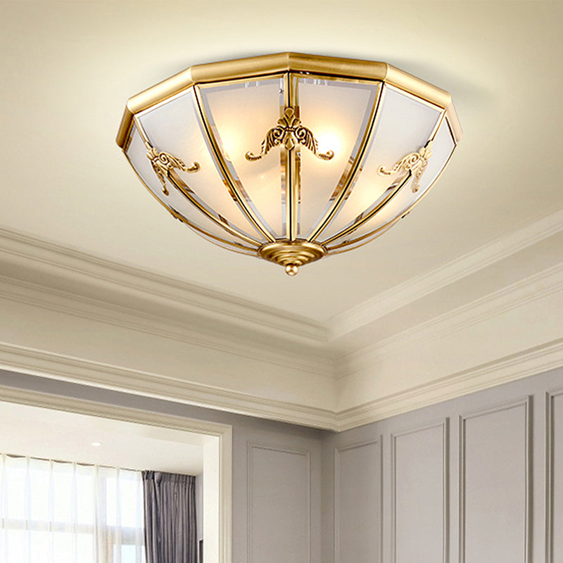 14"/18"/23.5" Wide Umbrella Flush Mount Traditional White Glass Brass 3/4/6 Bulbs Ceiling Mount Chandelier Brass 18" Clearhalo 'Ceiling Lights' 'Close To Ceiling Lights' 'Close to ceiling' 'Flush mount' Lighting' 237750