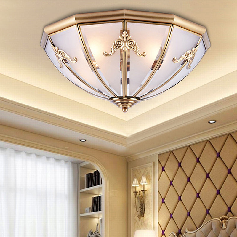 14"/18"/23.5" Wide Umbrella Flush Mount Traditional White Glass Brass 3/4/6 Bulbs Ceiling Mount Chandelier Clearhalo 'Ceiling Lights' 'Close To Ceiling Lights' 'Close to ceiling' 'Flush mount' Lighting' 237752