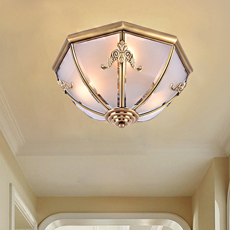 14"/18"/23.5" Wide Umbrella Flush Mount Traditional White Glass Brass 3/4/6 Bulbs Ceiling Mount Chandelier Brass 14" Clearhalo 'Ceiling Lights' 'Close To Ceiling Lights' 'Close to ceiling' 'Flush mount' Lighting' 237753