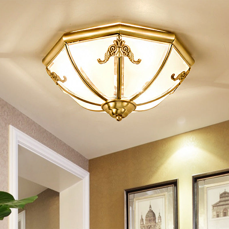 14"/18"/23.5" Wide Umbrella Flush Mount Traditional White Glass Brass 3/4/6 Bulbs Ceiling Mount Chandelier Clearhalo 'Ceiling Lights' 'Close To Ceiling Lights' 'Close to ceiling' 'Flush mount' Lighting' 237754