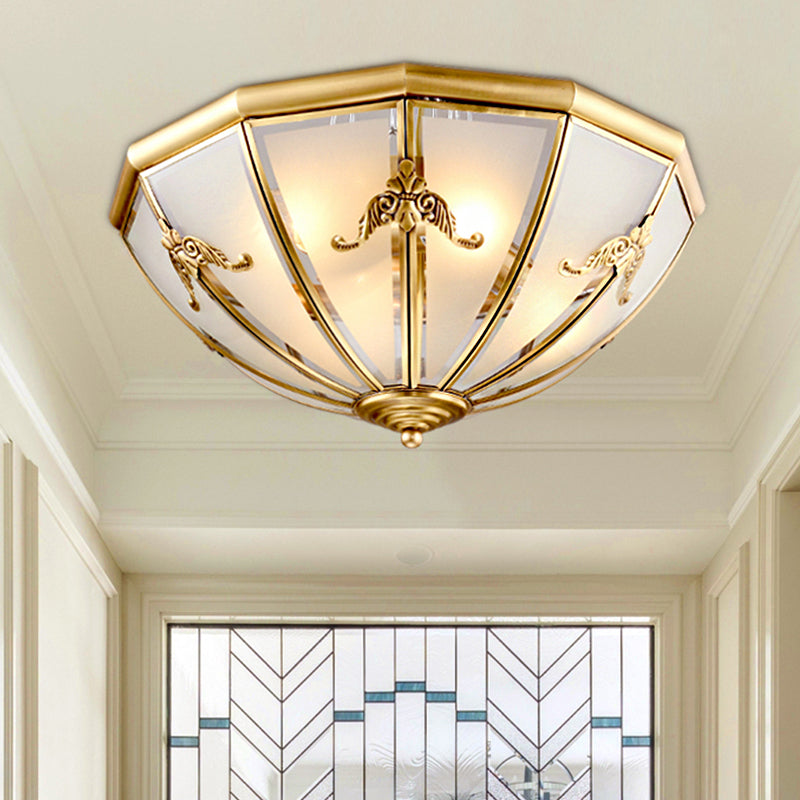 14"/18"/23.5" Wide Umbrella Flush Mount Traditional White Glass Brass 3/4/6 Bulbs Ceiling Mount Chandelier Clearhalo 'Ceiling Lights' 'Close To Ceiling Lights' 'Close to ceiling' 'Flush mount' Lighting' 237755