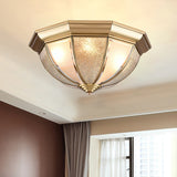 Brass Hemisphere Flush Mount Tradition 3/4 Bulbs Textured Glass Ceiling Light Fixture for Bedroom, 16"/19.5" Wide Clearhalo 'Ceiling Lights' 'Close To Ceiling Lights' 'Close to ceiling' 'Flush mount' Lighting' 237762