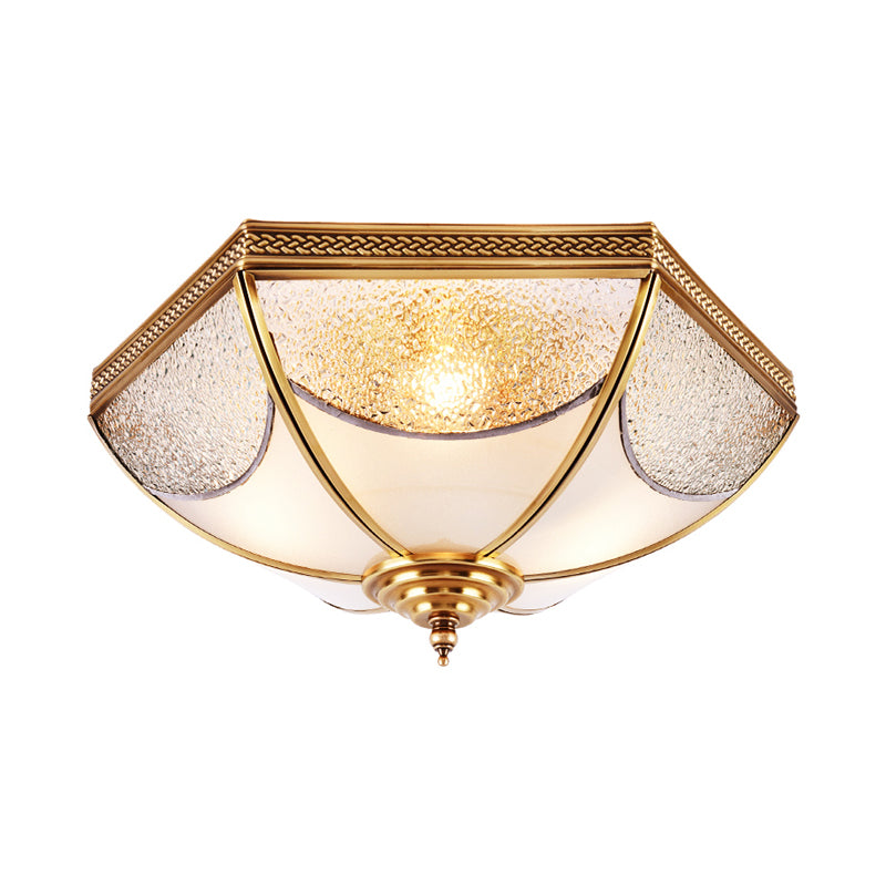 14"/18"/23.5" Wide Ridged Flush Mount Traditional Textured Glass Brass 3/4/6 Bulbs Ceiling Mount Chandelier Clearhalo 'Ceiling Lights' 'Close To Ceiling Lights' 'Close to ceiling' 'Flush mount' Lighting' 237787