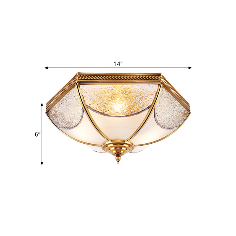 14"/18"/23.5" Wide Ridged Flush Mount Traditional Textured Glass Brass 3/4/6 Bulbs Ceiling Mount Chandelier Clearhalo 'Ceiling Lights' 'Close To Ceiling Lights' 'Close to ceiling' 'Flush mount' Lighting' 237788