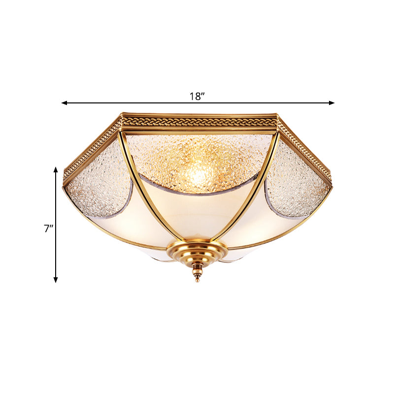 14"/18"/23.5" Wide Ridged Flush Mount Traditional Textured Glass Brass 3/4/6 Bulbs Ceiling Mount Chandelier Clearhalo 'Ceiling Lights' 'Close To Ceiling Lights' 'Close to ceiling' 'Flush mount' Lighting' 237789