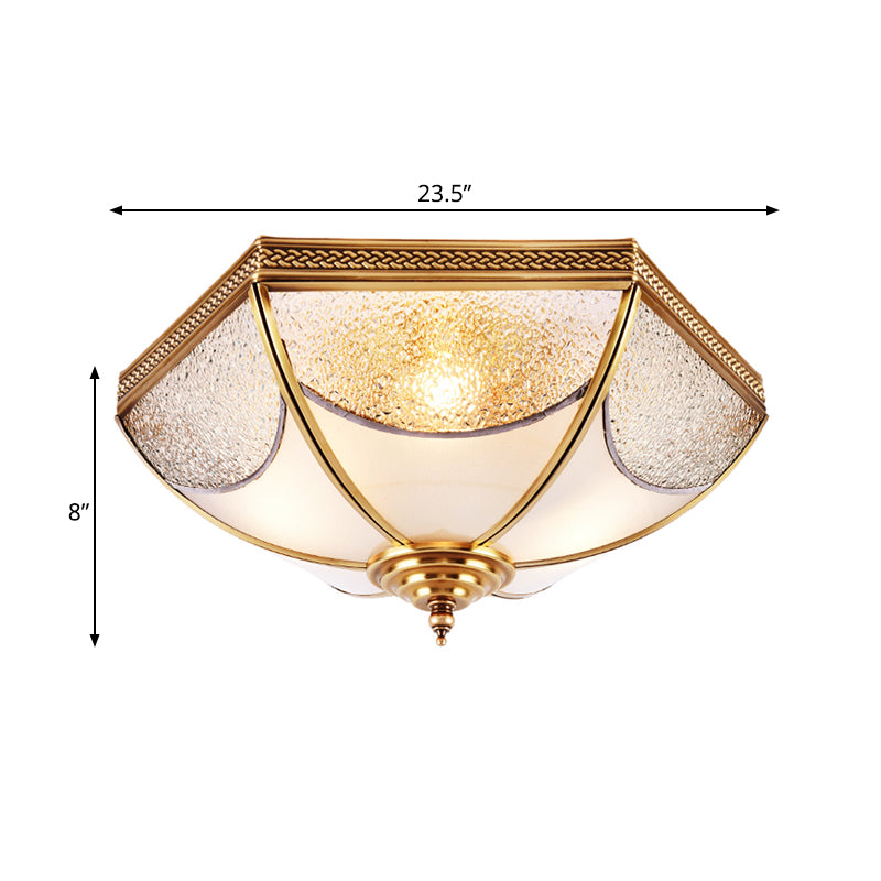 14"/18"/23.5" Wide Ridged Flush Mount Traditional Textured Glass Brass 3/4/6 Bulbs Ceiling Mount Chandelier Clearhalo 'Ceiling Lights' 'Close To Ceiling Lights' 'Close to ceiling' 'Flush mount' Lighting' 237790