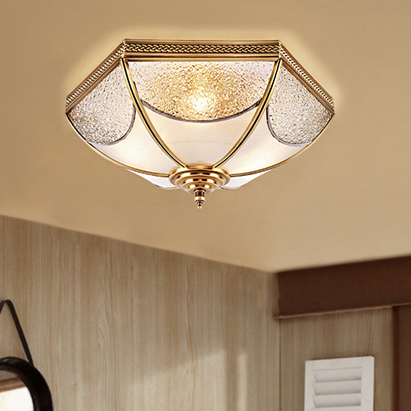 14"/18"/23.5" Wide Ridged Flush Mount Traditional Textured Glass Brass 3/4/6 Bulbs Ceiling Mount Chandelier Clearhalo 'Ceiling Lights' 'Close To Ceiling Lights' 'Close to ceiling' 'Flush mount' Lighting' 237792