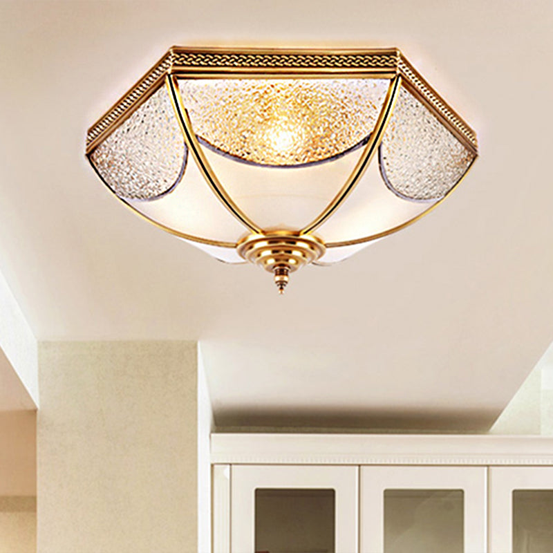 14"/18"/23.5" Wide Ridged Flush Mount Traditional Textured Glass Brass 3/4/6 Bulbs Ceiling Mount Chandelier Clearhalo 'Ceiling Lights' 'Close To Ceiling Lights' 'Close to ceiling' 'Flush mount' Lighting' 237793