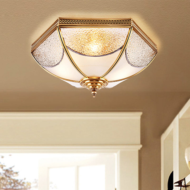 14"/18"/23.5" Wide Ridged Flush Mount Traditional Textured Glass Brass 3/4/6 Bulbs Ceiling Mount Chandelier Brass Clearhalo 'Ceiling Lights' 'Close To Ceiling Lights' 'Close to ceiling' 'Flush mount' Lighting' 237794