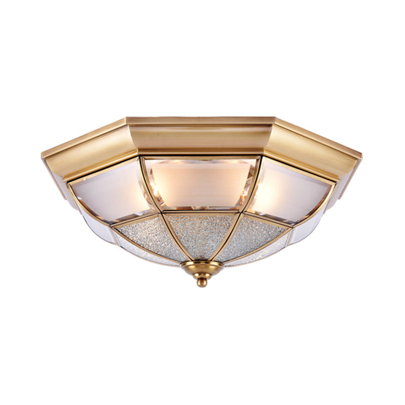 Cone Flush Mount Tradition Water Glass Brass 6/8/10 Bulbs Ceiling Light Fixture for Hallway, 15"/19.5"/23" Wide Clearhalo 'Ceiling Lights' 'Close To Ceiling Lights' 'Close to ceiling' 'Flush mount' Lighting' 237798