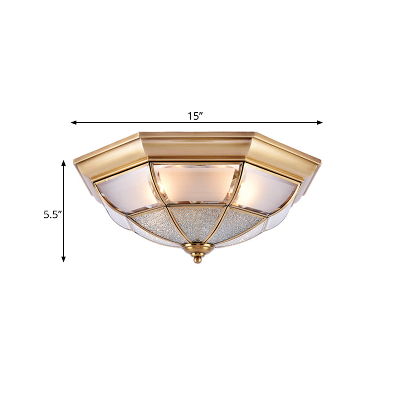 Cone Flush Mount Tradition Water Glass Brass 6/8/10 Bulbs Ceiling Light Fixture for Hallway, 15"/19.5"/23" Wide Clearhalo 'Ceiling Lights' 'Close To Ceiling Lights' 'Close to ceiling' 'Flush mount' Lighting' 237799