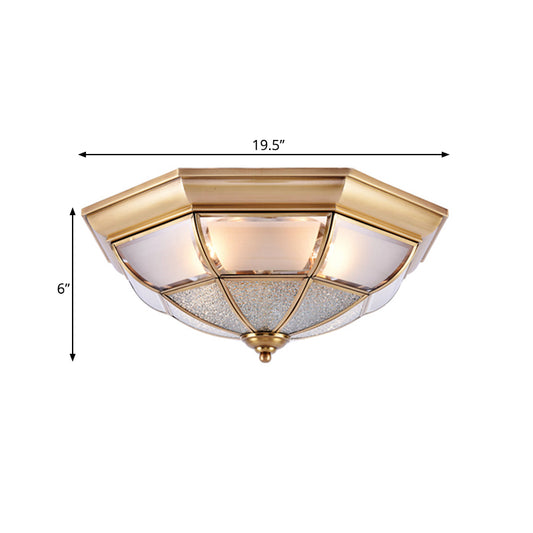 Cone Flush Mount Tradition Water Glass Brass 6/8/10 Bulbs Ceiling Light Fixture for Hallway, 15"/19.5"/23" Wide Clearhalo 'Ceiling Lights' 'Close To Ceiling Lights' 'Close to ceiling' 'Flush mount' Lighting' 237800