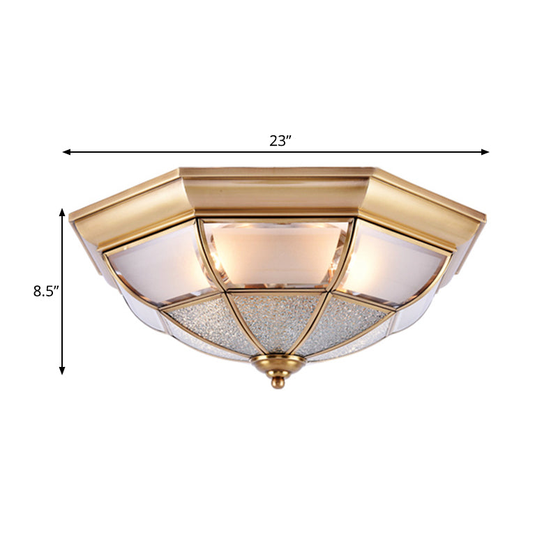 Cone Flush Mount Tradition Water Glass Brass 6/8/10 Bulbs Ceiling Light Fixture for Hallway, 15"/19.5"/23" Wide Clearhalo 'Ceiling Lights' 'Close To Ceiling Lights' 'Close to ceiling' 'Flush mount' Lighting' 237801