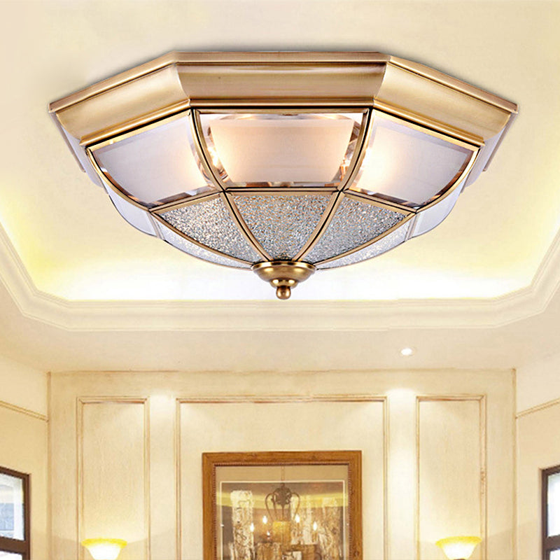 Cone Flush Mount Tradition Water Glass Brass 6/8/10 Bulbs Ceiling Light Fixture for Hallway, 15"/19.5"/23" Wide Clearhalo 'Ceiling Lights' 'Close To Ceiling Lights' 'Close to ceiling' 'Flush mount' Lighting' 237804