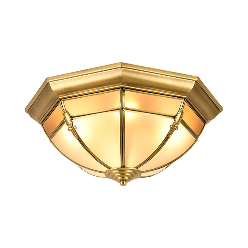 Dome Flush Mount Traditional Frosted Glass 14"/18"/23.5" Wide 3/4/6 Bulbs Brass Ceiling Mount Chandelier Clearhalo 'Ceiling Lights' 'Close To Ceiling Lights' 'Close to ceiling' 'Flush mount' Lighting' 237810