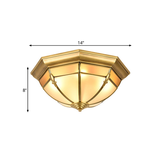 Dome Flush Mount Traditional Frosted Glass 14"/18"/23.5" Wide 3/4/6 Bulbs Brass Ceiling Mount Chandelier Clearhalo 'Ceiling Lights' 'Close To Ceiling Lights' 'Close to ceiling' 'Flush mount' Lighting' 237811