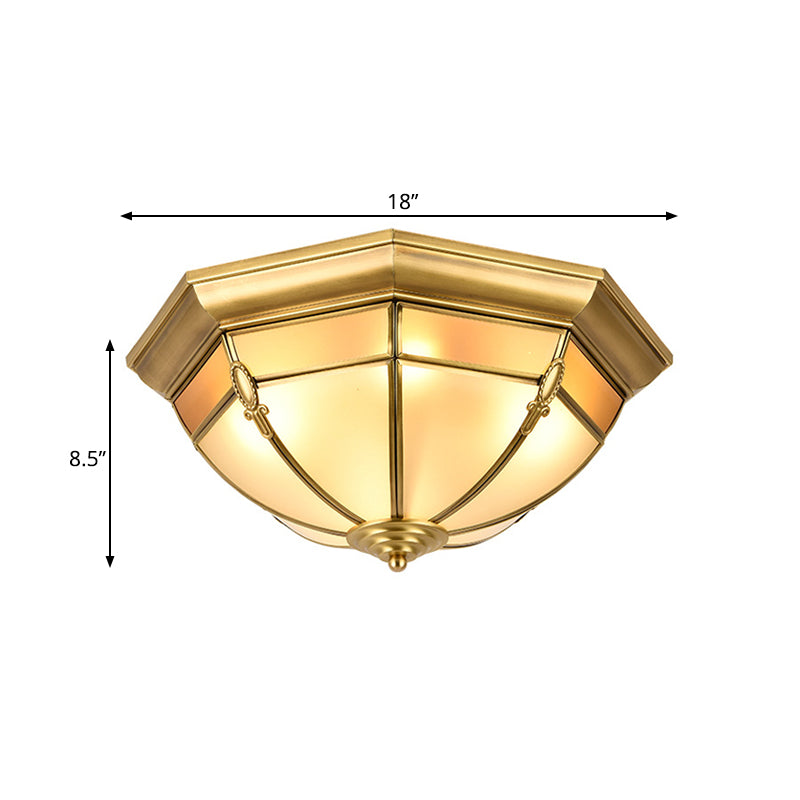 Dome Flush Mount Traditional Frosted Glass 14"/18"/23.5" Wide 3/4/6 Bulbs Brass Ceiling Mount Chandelier Clearhalo 'Ceiling Lights' 'Close To Ceiling Lights' 'Close to ceiling' 'Flush mount' Lighting' 237812