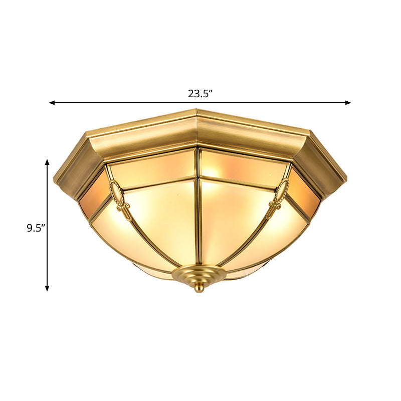 Dome Flush Mount Traditional Frosted Glass 14"/18"/23.5" Wide 3/4/6 Bulbs Brass Ceiling Mount Chandelier Clearhalo 'Ceiling Lights' 'Close To Ceiling Lights' 'Close to ceiling' 'Flush mount' Lighting' 237813