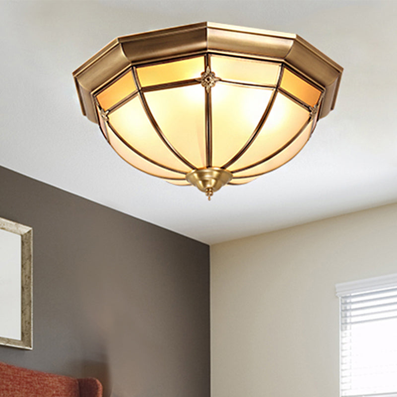 Dome Flush Mount Traditional Frosted Glass 14"/18"/23.5" Wide 3/4/6 Bulbs Brass Ceiling Mount Chandelier Clearhalo 'Ceiling Lights' 'Close To Ceiling Lights' 'Close to ceiling' 'Flush mount' Lighting' 237816