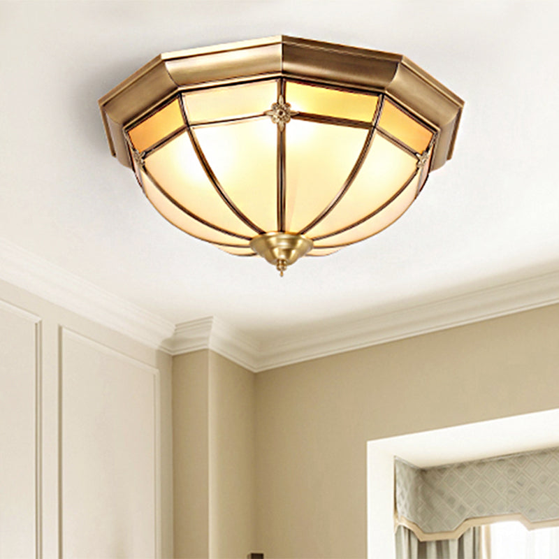 Dome Flush Mount Traditional Frosted Glass 14"/18"/23.5" Wide 3/4/6 Bulbs Brass Ceiling Mount Chandelier Clearhalo 'Ceiling Lights' 'Close To Ceiling Lights' 'Close to ceiling' 'Flush mount' Lighting' 237818