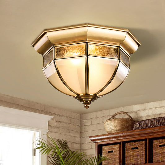 Brass Hat Flush Mount Lamp Traditional Milk Glass LED Ceiling Mounted Light for Living Room Brass Clearhalo 'Ceiling Lights' 'Close To Ceiling Lights' 'Close to ceiling' 'Flush mount' Lighting' 237819