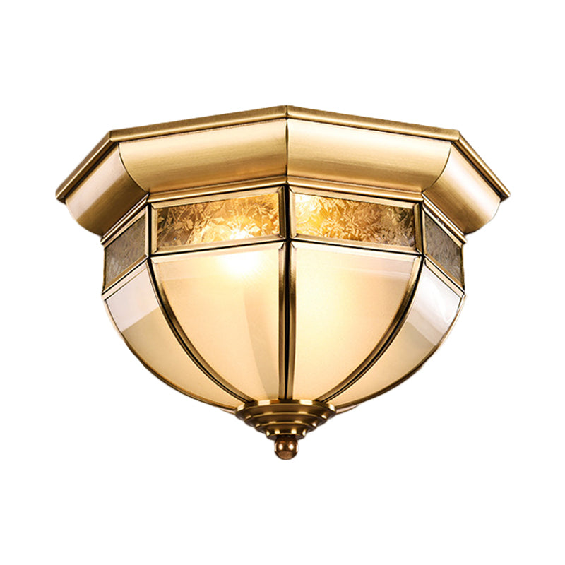 Brass Hat Flush Mount Lamp Traditional Milk Glass LED Ceiling Mounted Light for Living Room Clearhalo 'Ceiling Lights' 'Close To Ceiling Lights' 'Close to ceiling' 'Flush mount' Lighting' 237823