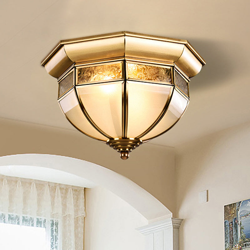 Brass Hat Flush Mount Lamp Traditional Milk Glass LED Ceiling Mounted Light for Living Room Clearhalo 'Ceiling Lights' 'Close To Ceiling Lights' 'Close to ceiling' 'Flush mount' Lighting' 237830