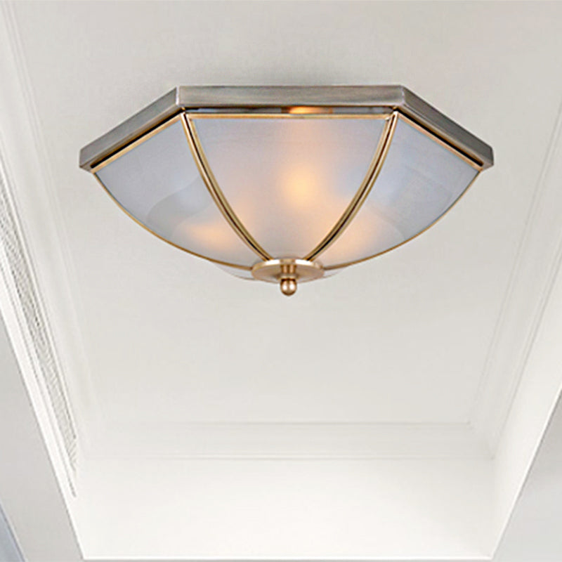 3 Bulbs Umbrella Flush Mount Light Traditional Opal Glass Ceiling Mounted Fixture in Brass Clearhalo 'Ceiling Lights' 'Close To Ceiling Lights' 'Close to ceiling' 'Flush mount' Lighting' 237836