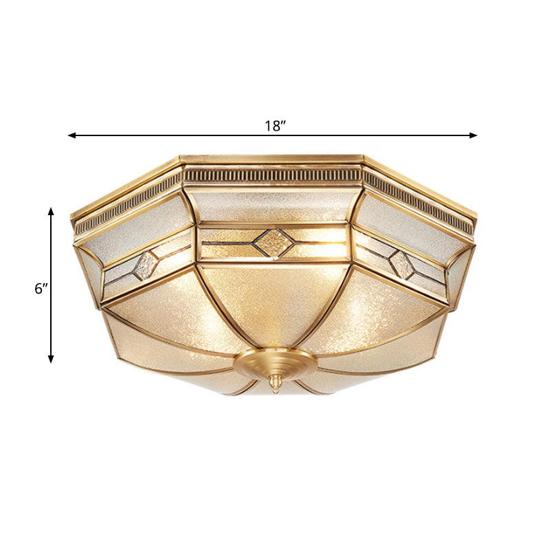 Octagon Flush Mount Tradition Textured Glass Brass 4 Bulbs Ceiling Light Fixture for Bedroom Clearhalo 'Ceiling Lights' 'Close To Ceiling Lights' 'Close to ceiling' 'Flush mount' Lighting' 237842