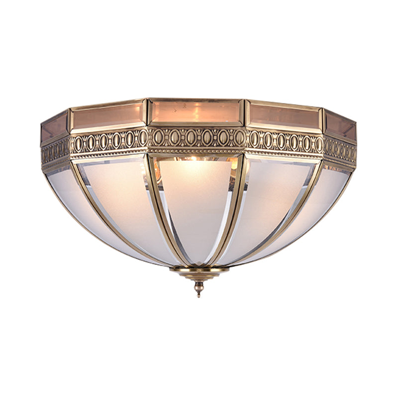 Brass Dome Flush Mount Lamp Traditionary White Glass 3 Bulbs Ceiling Mounted Light for Living Room Clearhalo 'Ceiling Lights' 'Close To Ceiling Lights' 'Close to ceiling' 'Flush mount' Lighting' 237849