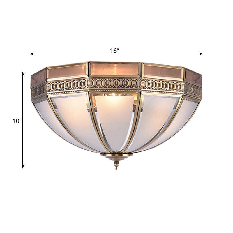 Brass Dome Flush Mount Lamp Traditionary White Glass 3 Bulbs Ceiling Mounted Light for Living Room Clearhalo 'Ceiling Lights' 'Close To Ceiling Lights' 'Close to ceiling' 'Flush mount' Lighting' 237850